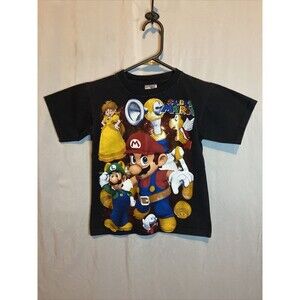 Vintage Unisex Kids Medium (6-8) Super Mario Print Shirt Thessh Front Back